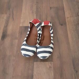 Lucky Brand Ballet Style Blue and White Striped Slip On Flats 8.5